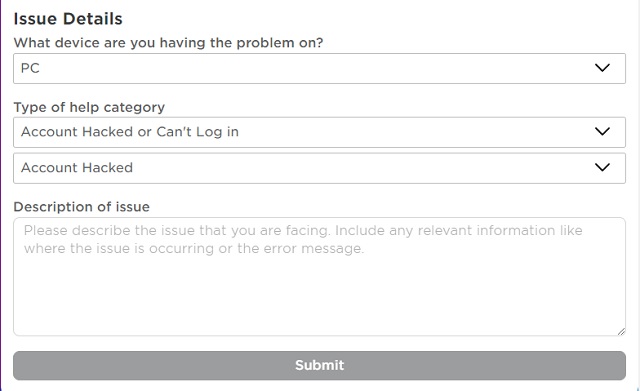 హ్యాక్ చేయబడిన Roblox ఖాతాను నివేదించండి
